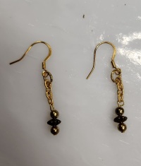 Earrings - Bead Drop - Black & Gold on Gold chain -