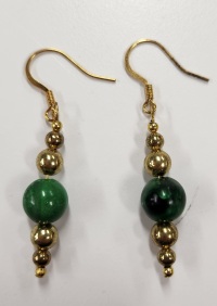 Earrings - Beaded Drop - Green/Gold - GF