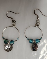 Earrings - Charm - Sand Dollar on beaded hoop