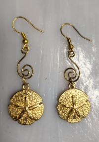 Earrings - Sand Dollar Charm with Wire Swirl