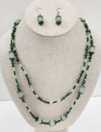 Set - Necklace and Earrings - 2 strand Lt Green