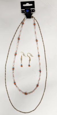 Set - Necklace and Earrings - Orange and turquoise