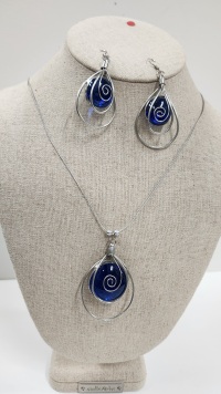 Set - Necklace and Earrings - Blue Glass Nugget