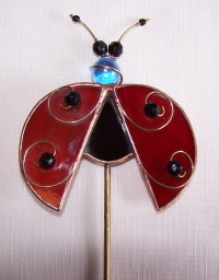 Plant Pick - Beaded Ladybug - Silver Patina