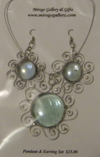 Set - Pendant & Earrings - Wire Swirls - Lt. Aqua