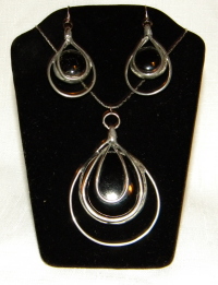 Set - Pendant & Earrings - Wire Teardrop Overlay - B