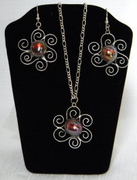 Set - Pendant and Earrings - Swirl - Red Lustre