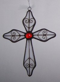 Ornament - Cross - White with Black Heart Shaped Overlay