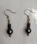 Earrings - Beaded Drop - Black Pearl Spring Spacer