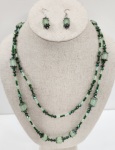 Set - Necklace and Earrings - 2 strand Lt Green
