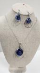 Set - Necklace and Earrings - Blue Glass Nugget