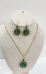 Set - Necklace and Earrings - Green Nugget