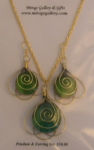 Set - Pendant & Earrings - Wire Overlay - Green