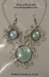 Set - Pendant & Earrings - Wire Swirls - Lt. Aqua