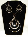 Set - Pendant & Earrings - Wire Teardrop Overlay - B