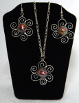 Set - Pendant and Earrings - Swirl - Red Lustre